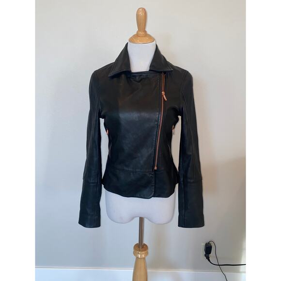 Ted Baker Lizia Leather Biker Jacket Black size 2 (Small) - Picture 4 of 8
